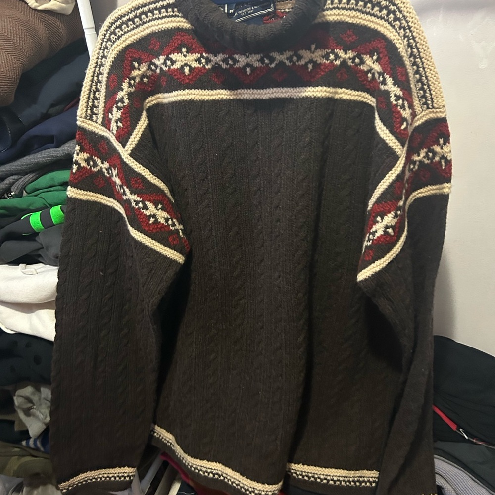 Polo Ralph Lauren Brown and Red Crewneck Sweater